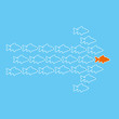 Vector clip art illustration of goldfish forming an arrow