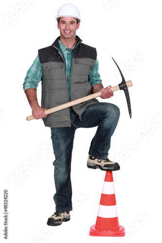 Photo: road worker posing road worker posing
