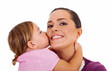 little daughter kissing mother isolated on white