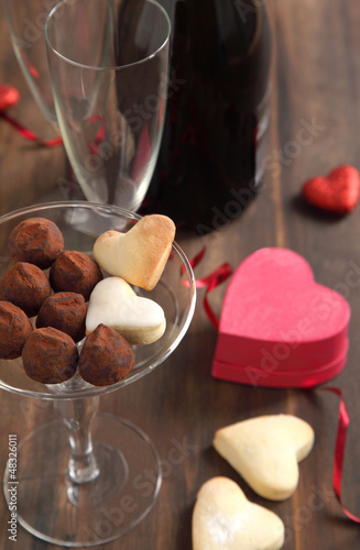 Photo: Heart shaped cookies and chocolate truffles for Valentines Day Heart shaped cookies and chocolate truffles for Valentines Day