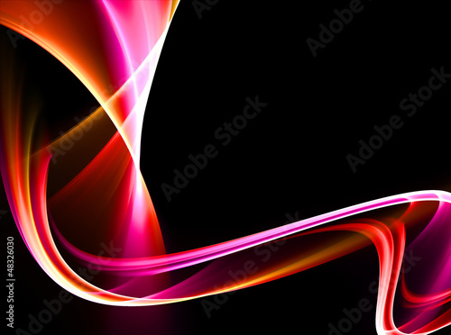 Illustration: Elegant shining pink and red waves on black background Elegant shining pink and red waves on black background