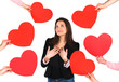 Woman receiving red hearts