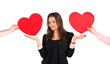 Woman receiving red hearts