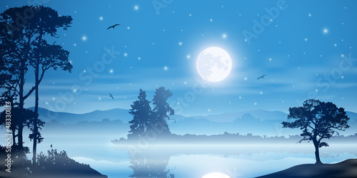 Vector: Misty River Landscape Misty River Landscape