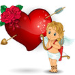 Cupid and heart and red roses
