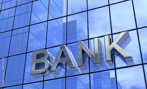 Illustration: 3D Bank Text Konzept Silber Blau 3D Bank Text Konzept Silber Blau