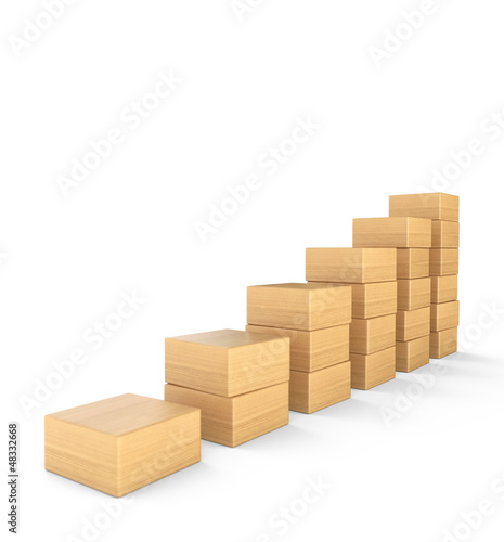 Illustration: Aufwärtstrend aus Holz - 3D Bauklötze Diagramm eckig 2 Aufwärtstrend aus Holz - 3D Bauklötze Diagramm eckig 2