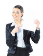 Beautiful business woman with a white banner.