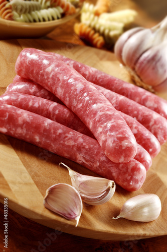 Photo: fresh white pork sausages fresh white pork sausages