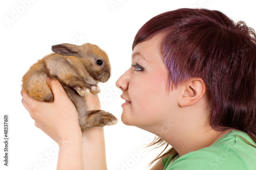 Photo: Girl loving rabbit Girl loving rabbit