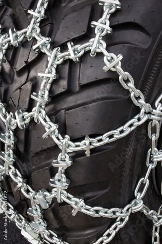 Photo: tire with snow chains tire with snow chains