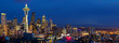 Seattle skyline panorama with Space Needle at dusk, WA, USA