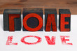 Love in wooden letterpress