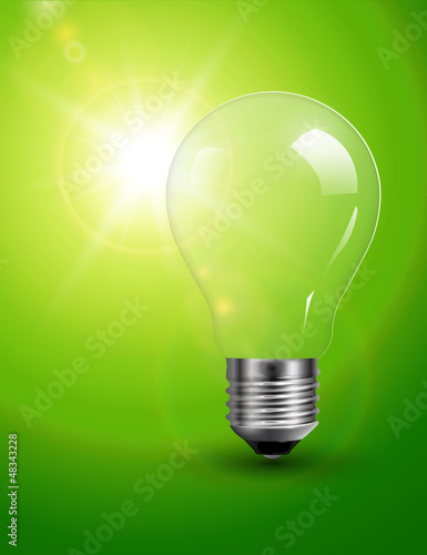 Vector: Light bulb on green, sunny background Light bulb on green, sunny background