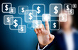 hand of business women pushing a button on a touch screen dollar