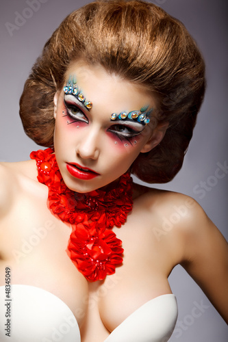 Photo: Theatre. Woman with Fantastic Stagy Colorful Makeup. Fantasy Theatre. Woman with Fantastic Stagy Colorful Makeup. Fantasy