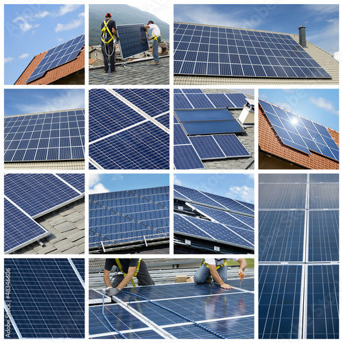 Photo: Solar panels installing - collage Solar panels installing - collage