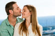 Boyfriend kissing girl on nose. Boyfriend kissing girl on nose.