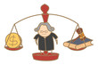 cartoon character of judge making decision money and law