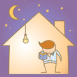 Vector: cartoon character of man in the warm and light house cartoon character of man in the warm and light house