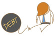 cartoon character of man in jail with debt ball