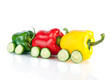 Photo: Train made of various sweet pepper vegetables and cucumbers Train made of various sweet pepper vegetables and cucumbers