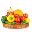 fruits and vegetables in basket isolated on a white background