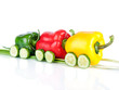 Photo: Train made of various sweet pepper vegetables and cucumbers Train made of various sweet pepper vegetables and cucumbers