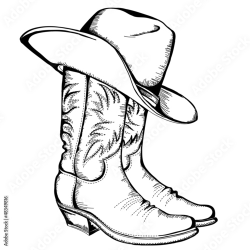 Illustration: Cowboy boots and hat.Vector graphic illustration isolated Cowboy boots and hat.Vector graphic illustration isolated