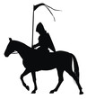 Knight with flag on horseback  vector silhouette