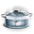 Glass pot of boiling water. Illustration.
