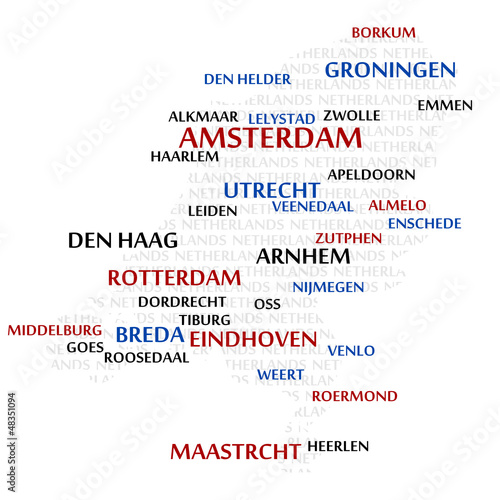 Vector: Netherlands map made from cities with the country name Netherlands map made from cities with the country name