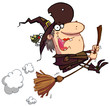 Witch rides broom
