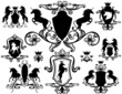 set of heraldic design elements with unicorns