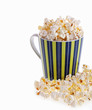 Popcorn in a striped mug