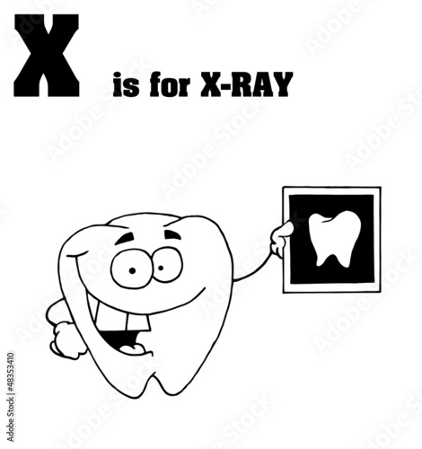 Vector: Outlined Tooth Holding An Xray With X Is For Xray Text Outlined Tooth Holding An Xray With X Is For Xray Text