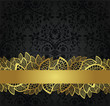 Seamless black wallpaper and golden lace banner