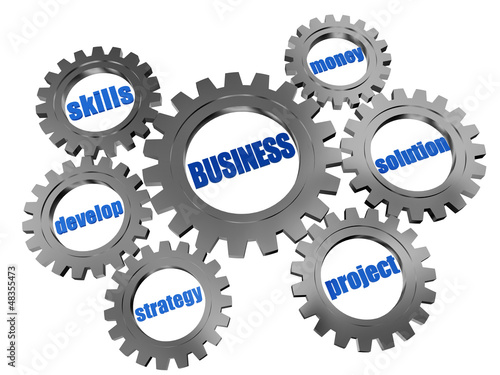 Illustration: business concept in silver grey gearwheels business concept in silver grey gearwheels