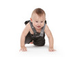 Beautiful toddler in worker coveralls