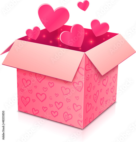 Vector: Ornate open paper box with rose hearts inside Ornate open paper box with rose hearts inside