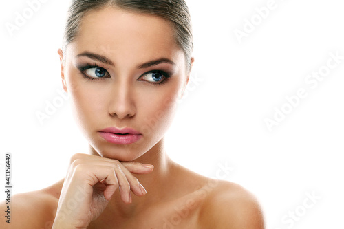 Photo: Young latino woman with tail isolated Young latino woman with tail isolated