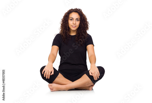 Photo: Brunette Woman Doing Yoga Exercises Brunette Woman Doing Yoga Exercises
