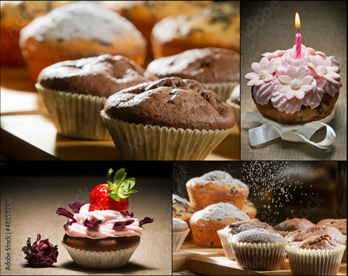 Photo: Collage of different types of muffins no. 4 Collage of different types of muffins no. 4
