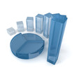 Blue Glass Diagram Pie Chart and Bar Charts Business Concept