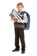 Schoolboy with backpack holding books