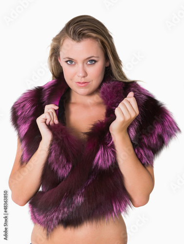 Photo: Woman wearing fur stole Woman wearing fur stole