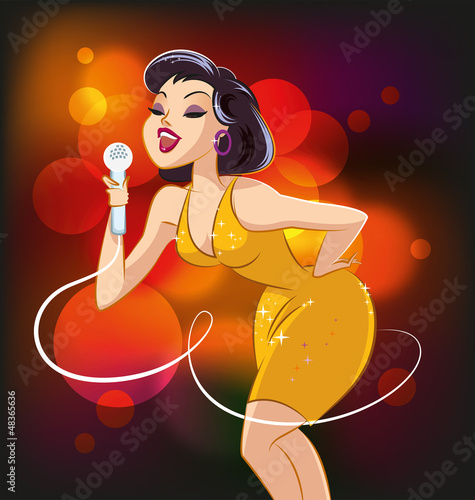 Vector: Disco woman with microphone Disco woman with microphone