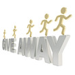 Human running figures over the words give away