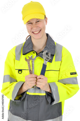 Photo: Pannenhelferin mit Werkzeugen Pannenhelferin mit Werkzeugen
