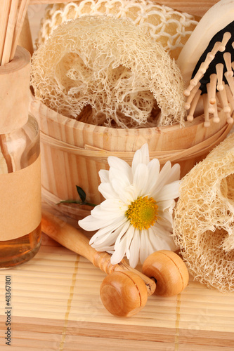 Photo: Loofah on color background Loofah on color background